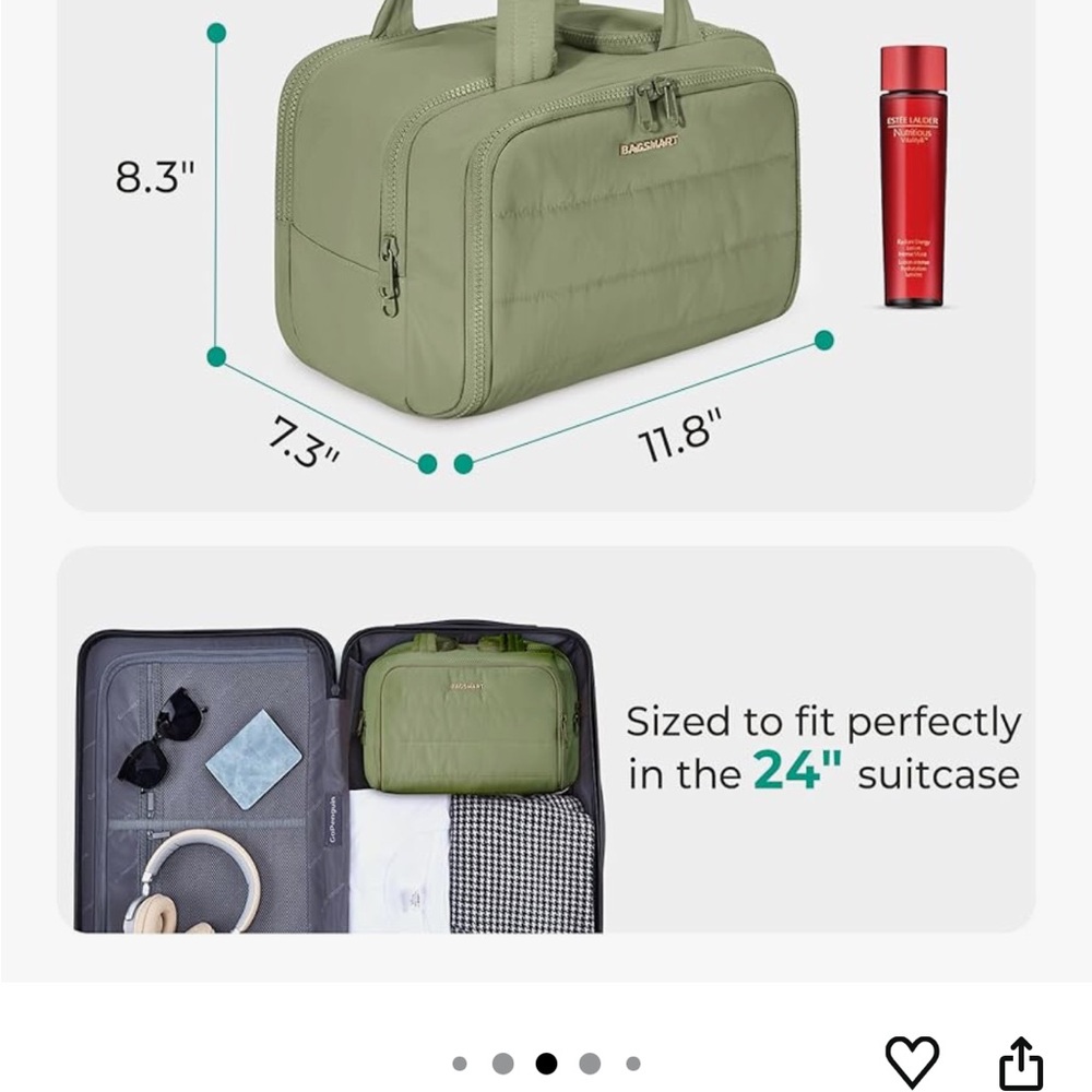 NWT Bagsmart Army Green Toiletry Bag Quilted, never used - Picture 4 of 10